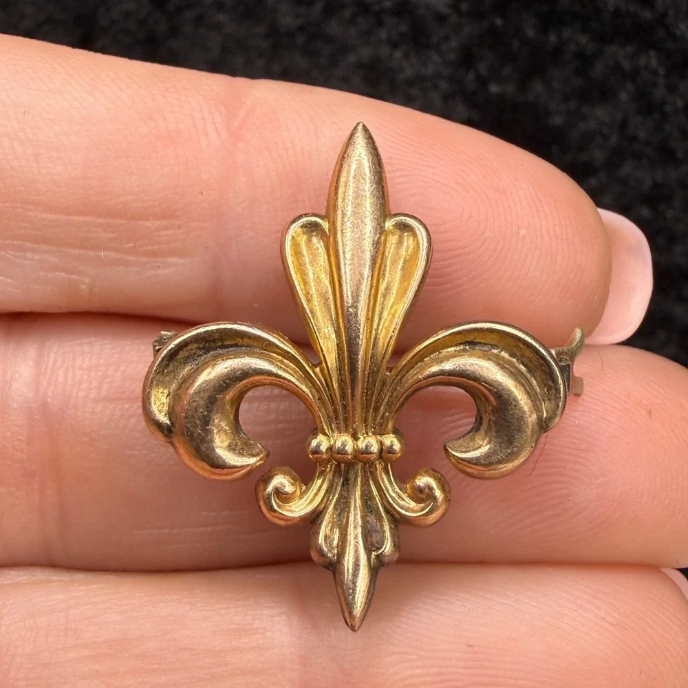 Vintage Gold Filled Watch Chain Brooch Fleur-de-lis